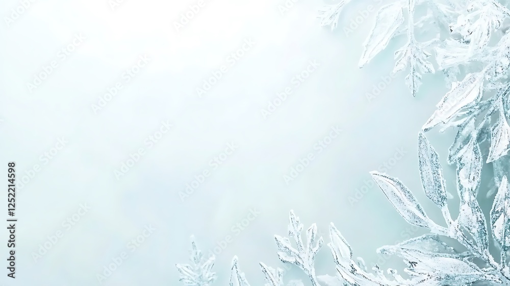 Obraz premium Frosty Winter Leaves Frame Design Background