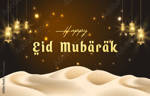 happy eid mubarak template banner with beautiful islamic ornament with brown background design 22