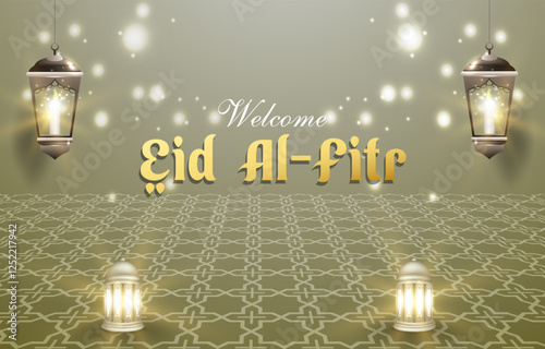 welcome eid al fitr template banner with beautiful islamic ornament with yellow background design 23