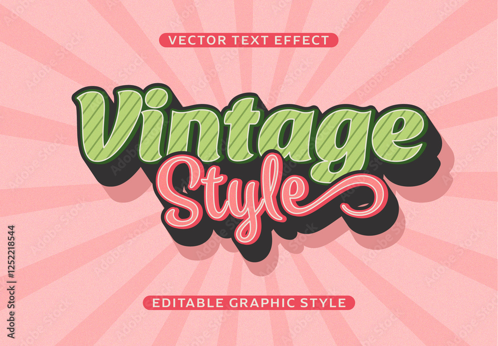 Retro Pink Writing Green Pink Vintage Text Retro Script Font Classic Text Effect Stock ...
