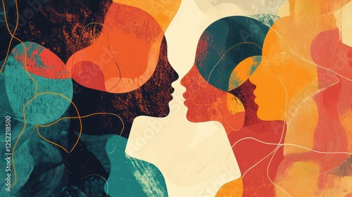 An artistic International Womenâ€™s Day illustration with abstract shapes and colors symbolizing empowerment. 
