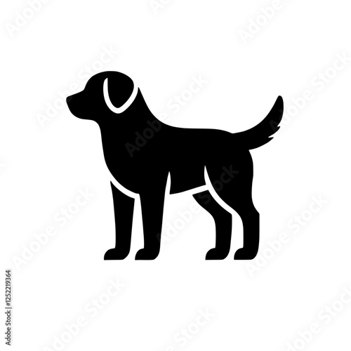Loyal Companion: A simple yet powerful black silhouette of a dog standing tall, capturing the essence of canine loyalty and companionship. This graphic icon is perfect for pet-related businesses.