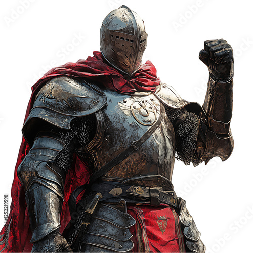 Cheering Knight in Armor as a Bold Medieval Warrior Portrait for Fantasy and Historical Art, isolated on transparent background png 