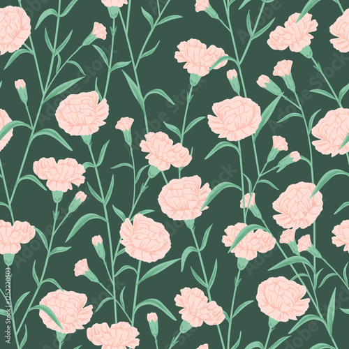 seamless pattern of pink carnation floral