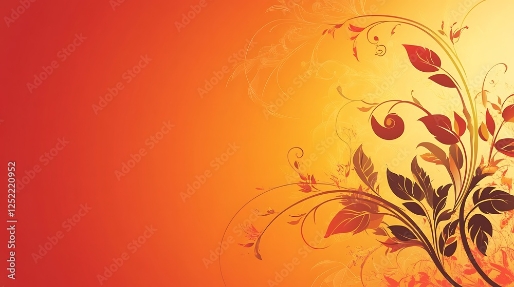 Autumnal Floral Design on Warm Orange Background Autumnal Floral Design on Warm Orange Background