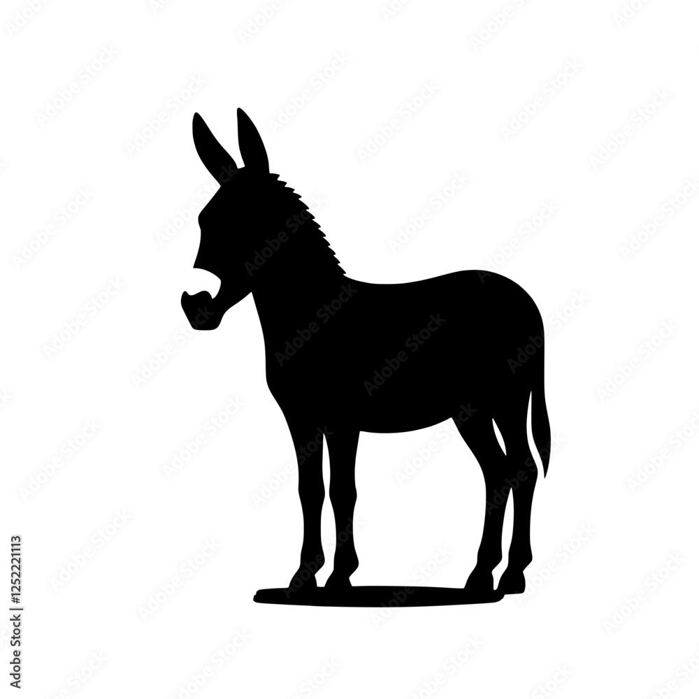 Fototapeta premium Donkey Silhouette: A simple yet striking silhouette of a donkey, capturing its characteristic long ears and sturdy build in a minimalist design. Perfect for illustrations, patterns.