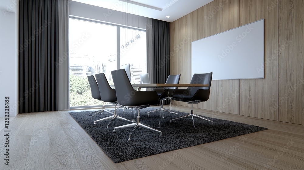 Fototapeta premium Modern Conference Room with City View, Suitable for Meetings or Presentations