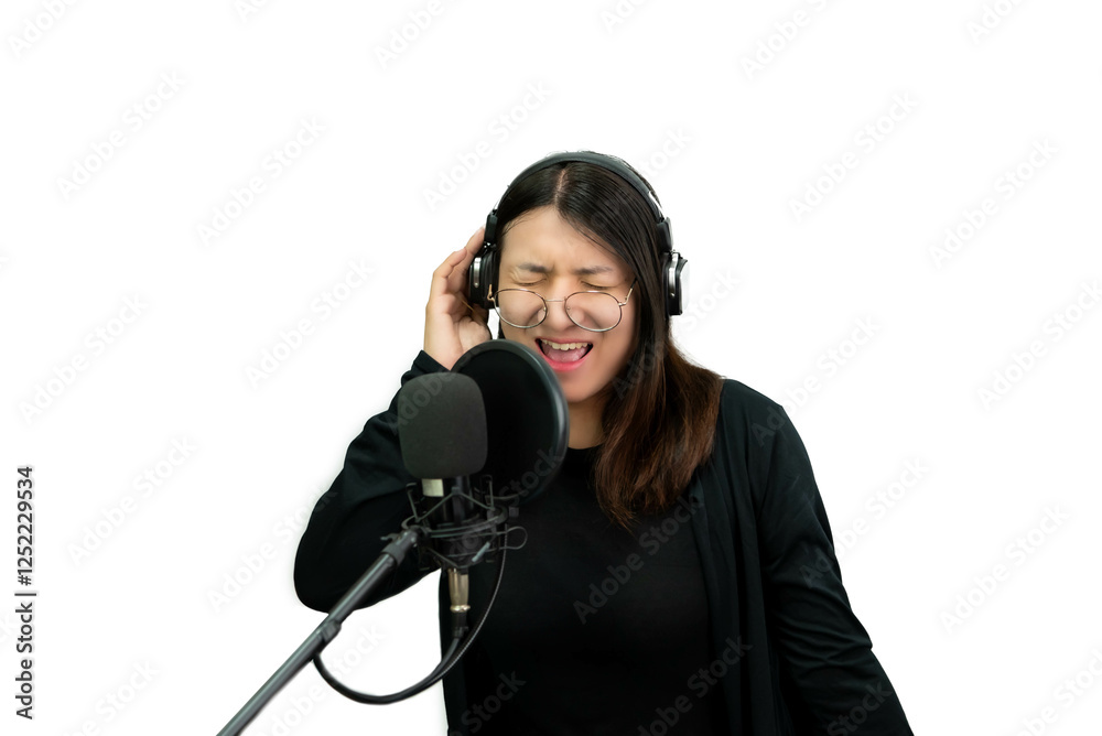 Fototapeta premium Woman (LGBTQ) singer sing a song with microphone