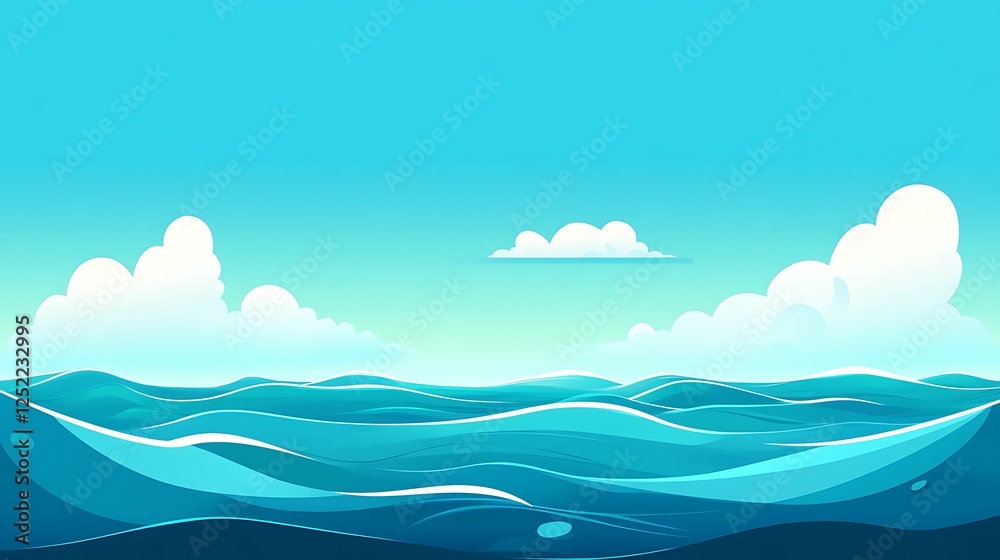 Serene Ocean Waves Under a Blue Sky with Clouds Serene Ocean Waves Under a Blue Sky with Clouds