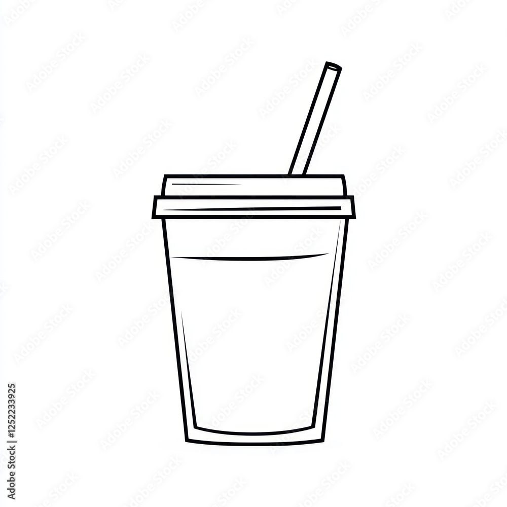 Simple outline of disposable coffee cup with straw Simple outline of disposable coffee cup with straw