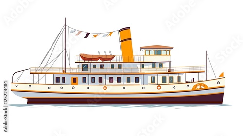 Vintage Steamship on Waterway; Illustration photo