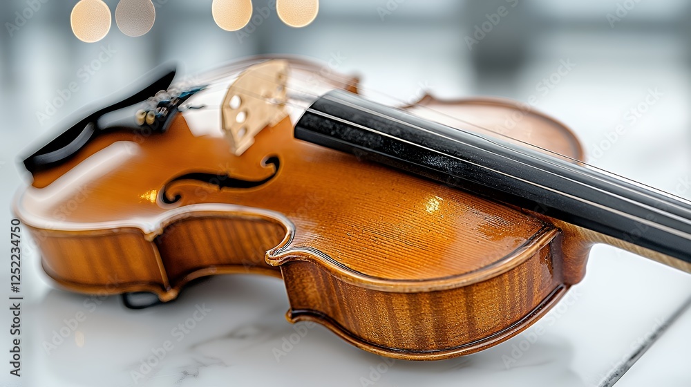 Violin rests on marble, blurred background Violin rests on marble, blurred background