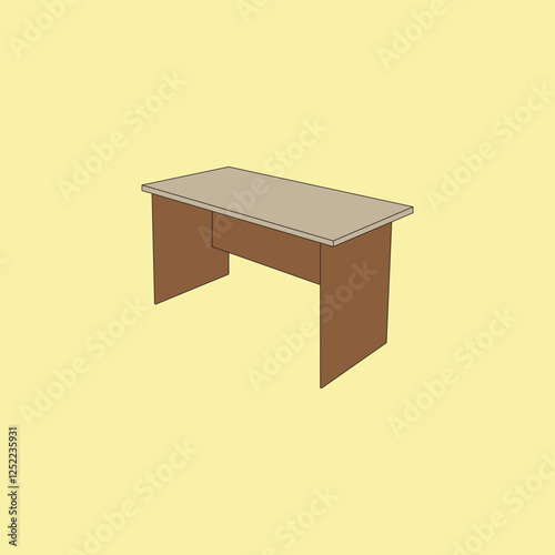 Wooden office table vector illustration. Empty desk furniture. Working table interior