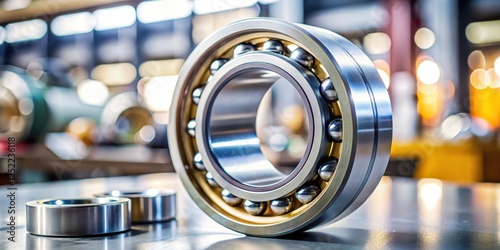 High precision angular contact ball bearing with axially asymmetric races on a machining table, mechanical engineering, industrial equipment photo