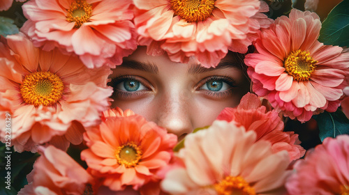 Wallpaper Mural Woman Surrounded by Vibrant Flowers with Mesmerizing Expression Torontodigital.ca