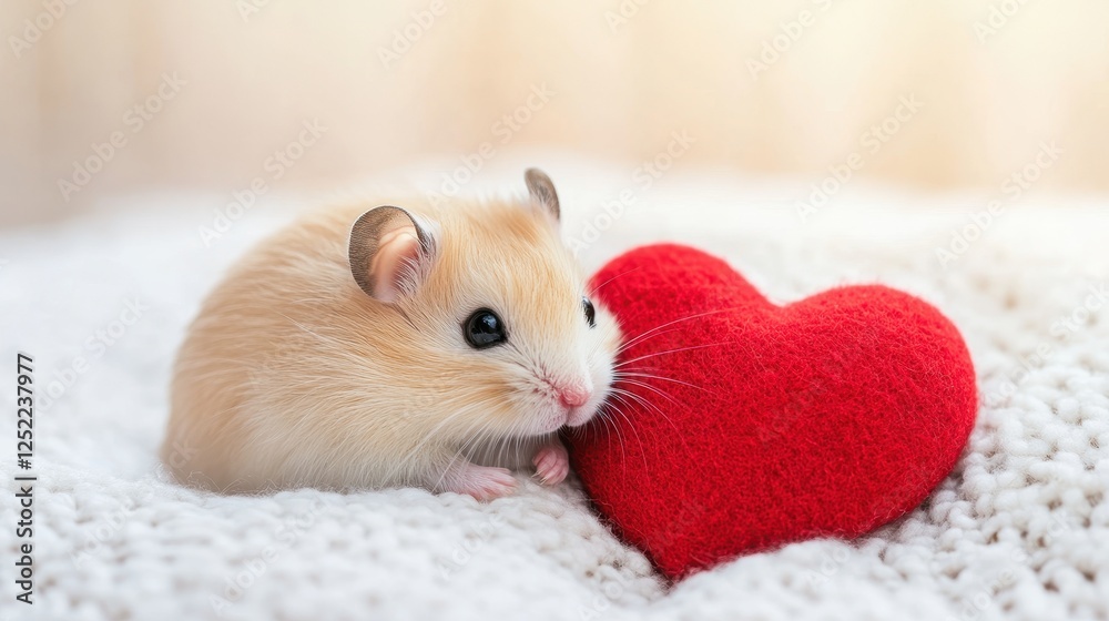 Sweet hamster peeking over a large red heart, with a crisp white background creating a playful and endearing vibe. Sweet hamster peeking over a large red heart, with a crisp white background creating a playful and endearing vibe.