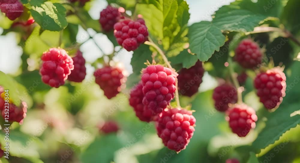 Close up of raspberries on the bush in summer garden 4K Close up of raspberries on the bush in summer garden 4K