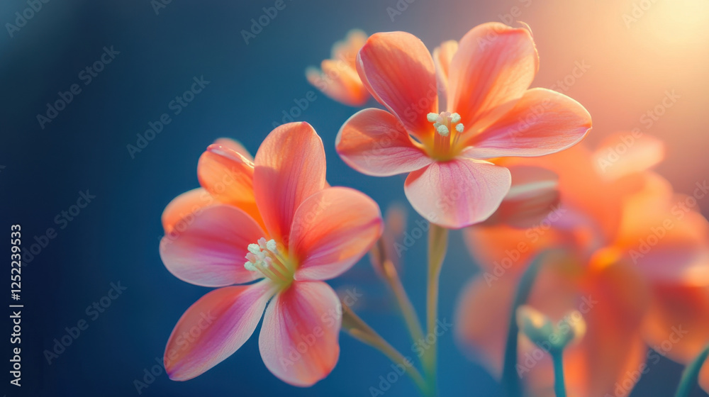Naklejka premium Delicate Pink Flowers with Soft Lighting against a Blue Background