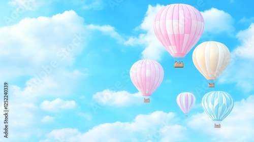 Wallpaper Mural Five Colorful Hot Air Balloons Floating Upward Through White Clouds Against Blue Sky Background. Torontodigital.ca