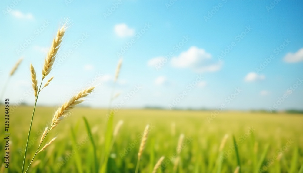 Obraz premium Soft focus of tall grasses against bright blue summer sky, spring, kansas, soft focus