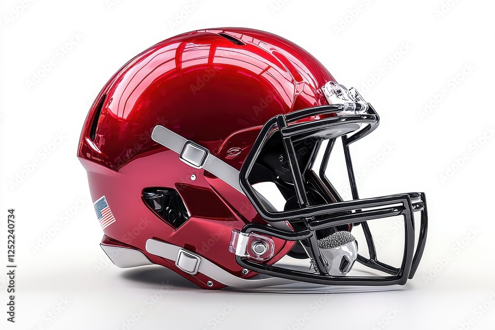 Fototapeta premium Red Glossy Football Helmet for Sports Equipment and Training Needs