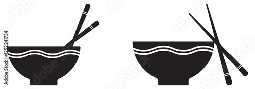 Bowl with chopsticks line art vector icon for food apps and Japanese Asian food, oriental dish. Editable stroke Vector illustration Design on white background EPS 10