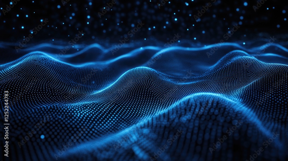 Abstract Blue Digital Landscape: A mesmerizing abstract landscape of undulating blue lines and shimmering particles evokes a sense of technological wonder and infinite possibilities. Abstract Blue Digital Landscape: A mesmerizing abstract landscape of undulating blue lines and shimmering particles evokes a sense of technological wonder and infinite possibilities.
