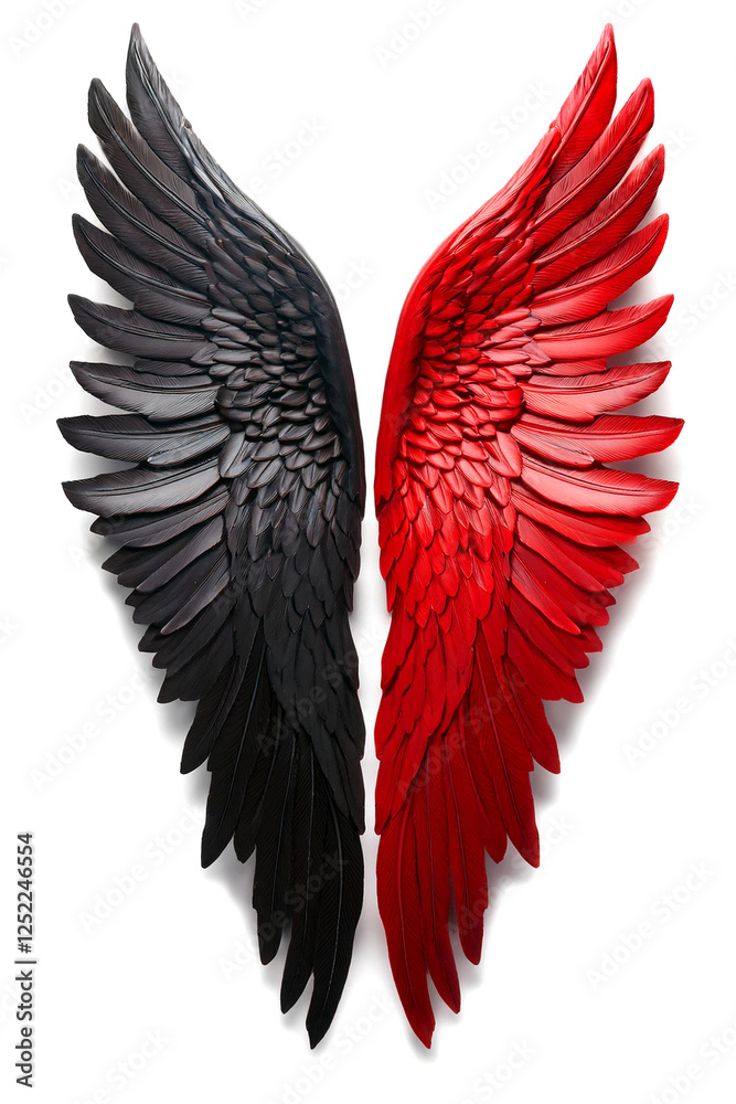 Naklejka premium 赤と黒の翼。白背景。（black & red wings on white background.） 