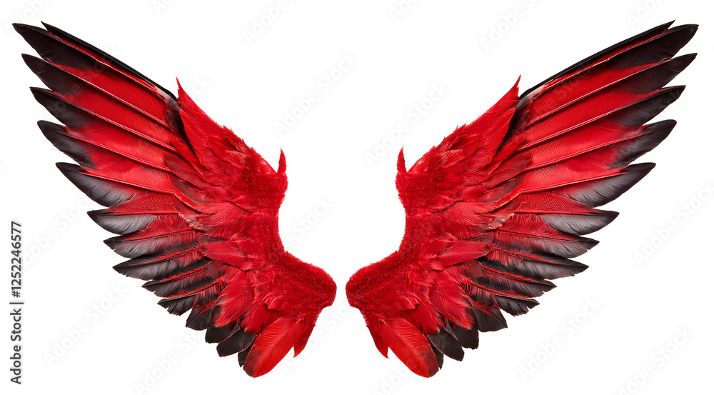 Fototapeta premium 赤と黒の翼。白背景。（black & red wings on white background.） 