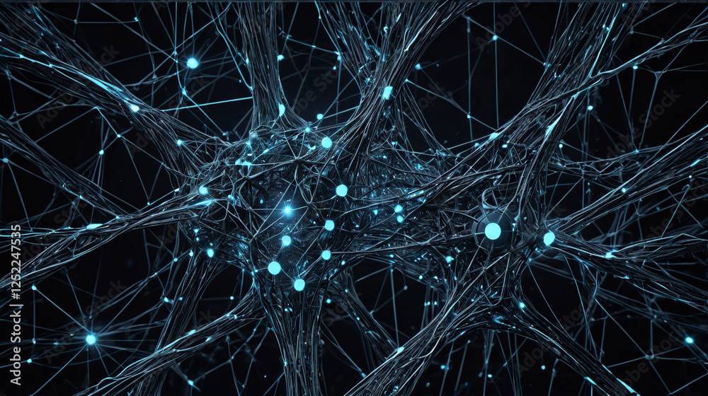 Futuristic glowing neural network with intricate connections and digital patterns illustrating artificial intelligence and complex data visualization Futuristic glowing neural network with intricate connections and digital patterns illustrating artificial intelligence and complex data visualization