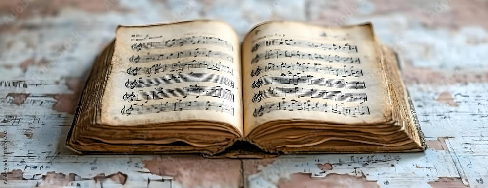 Naklejka premium Antique sheet music book, old paper background