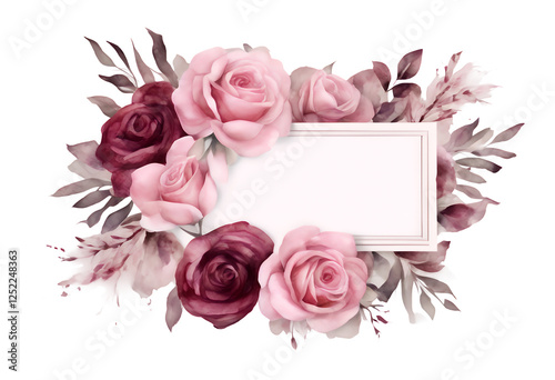 Obraz na płótnie roses isolated floral botanical decoration border pink illustration hand-painted white burgundy rose card flowers place watercolor painted text background template hand frame greeting wedding w salonie