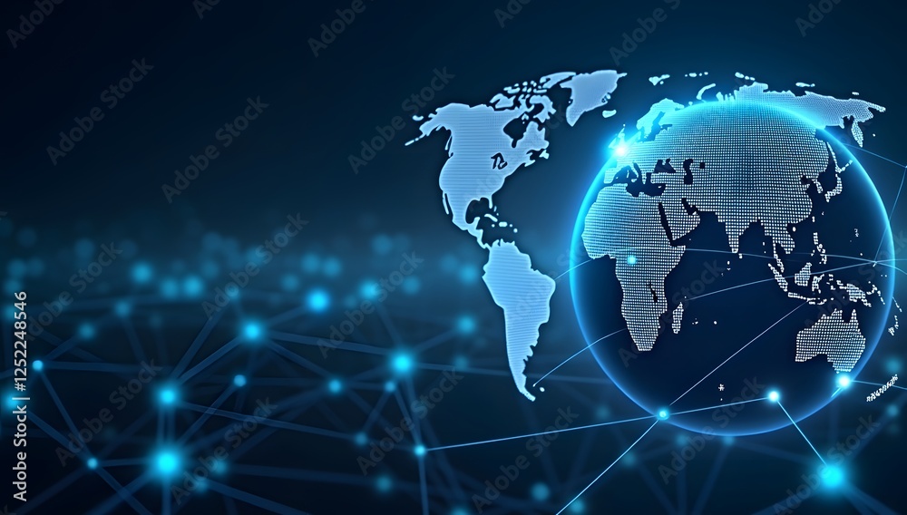 A blue world map globe illustration depicts global communication and business concepts A blue world map globe illustration depicts global communication and business concepts