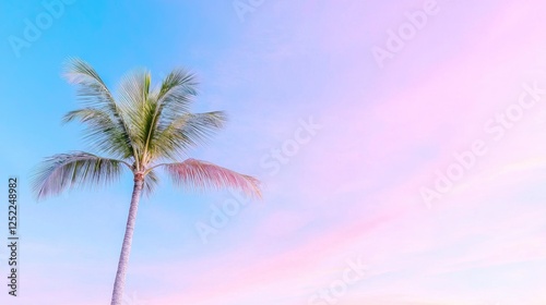 Tropical sunset, single palm tree, beach, vacation