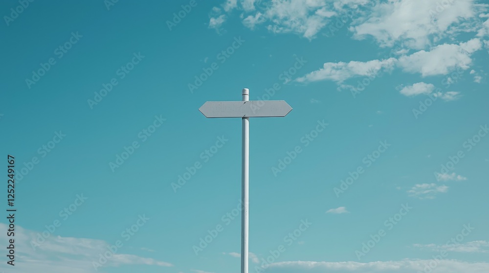 A blank directional sign against a clear blue sky with scattered clouds. A blank directional sign against a clear blue sky with scattered clouds.