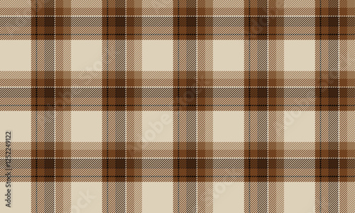 Seamless plaid pattern, cream and brown tones, designed for use in clothing such as skirts and pants, completes simplicity with elegance, vector illustration.