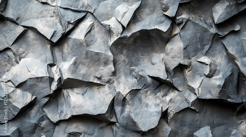 Gray rock wall texture with deeply carved and roughened surface, a monochromatic background for design and decoration. Metamorphic Architecture. Illustration photo