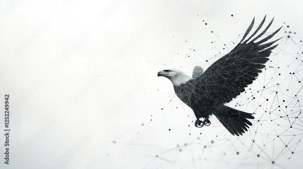 Fototapeta premium Abstract bald eagle in flight, digital art.