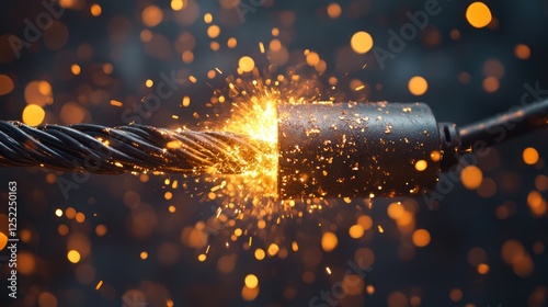 Metal cable sparking during industrial process. photo