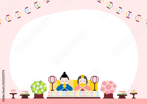 おひなさまとお内裏様、桃の節句のひな人形、3月のひな祭りのベクターイラスト04
