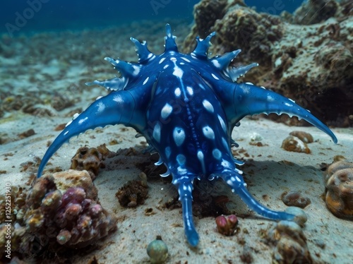 Blue Dragon (Glaucus atlanticus): A stunning, blue sea slug that floats on the ocean’s surface and feeds on venomous prey like the Portuguese man o’ war.