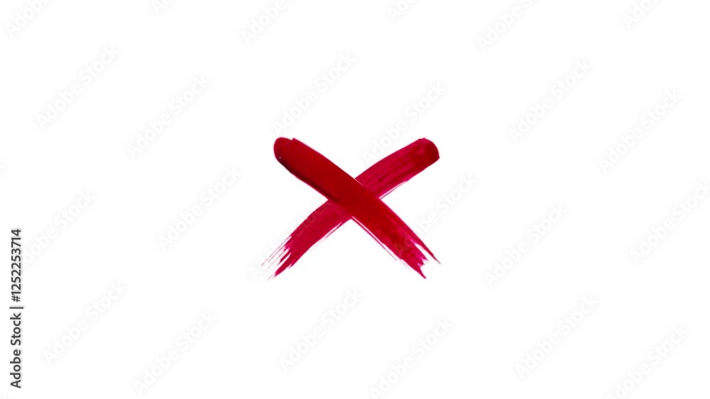 Animation of striking red X graphic isolated on a stark white blank background, conveying a sense of negation or cancellation. Vector cutout on a transparent backdrop