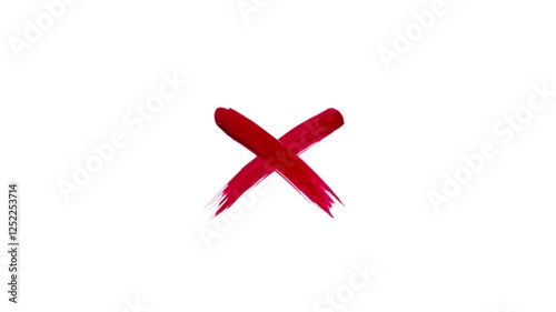 Animation of striking red X graphic isolated on a stark white blank background, conveying a sense of negation or cancellation. Vector cutout on a transparent backdrop