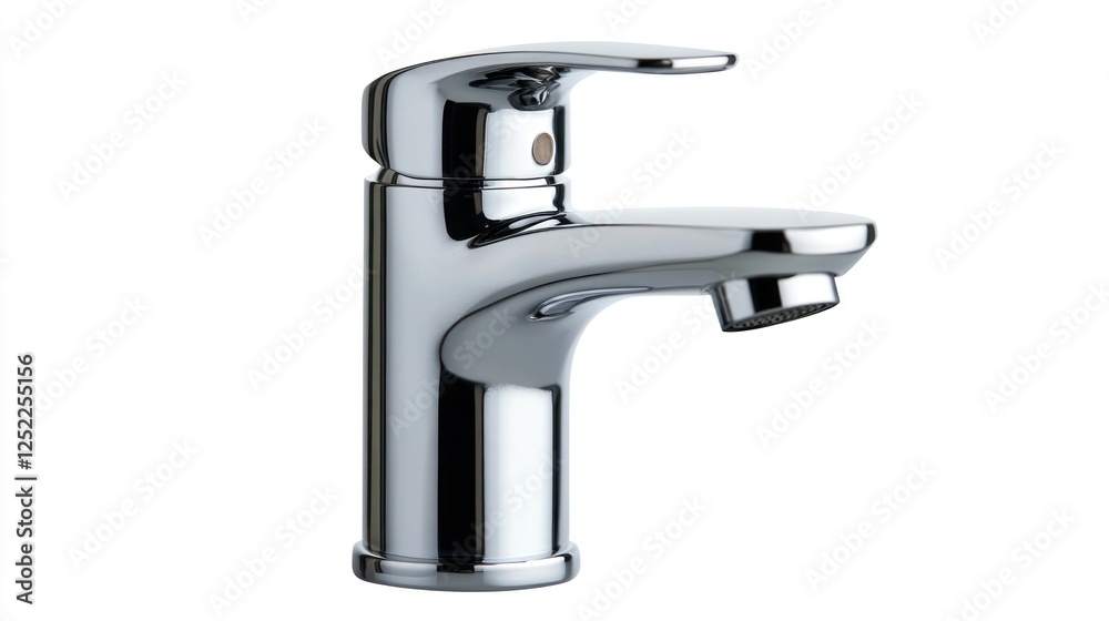 Chrome sink faucet, bathroom fixture, water flow, clean background, home improvement Chrome sink faucet, bathroom fixture, water flow, clean background, home improvement