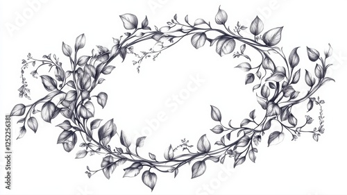 Detailed Black and White Floral Design with Intricate Leaf Patterns