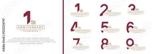 anniversary logotype set. vector design red and brown color for special moment