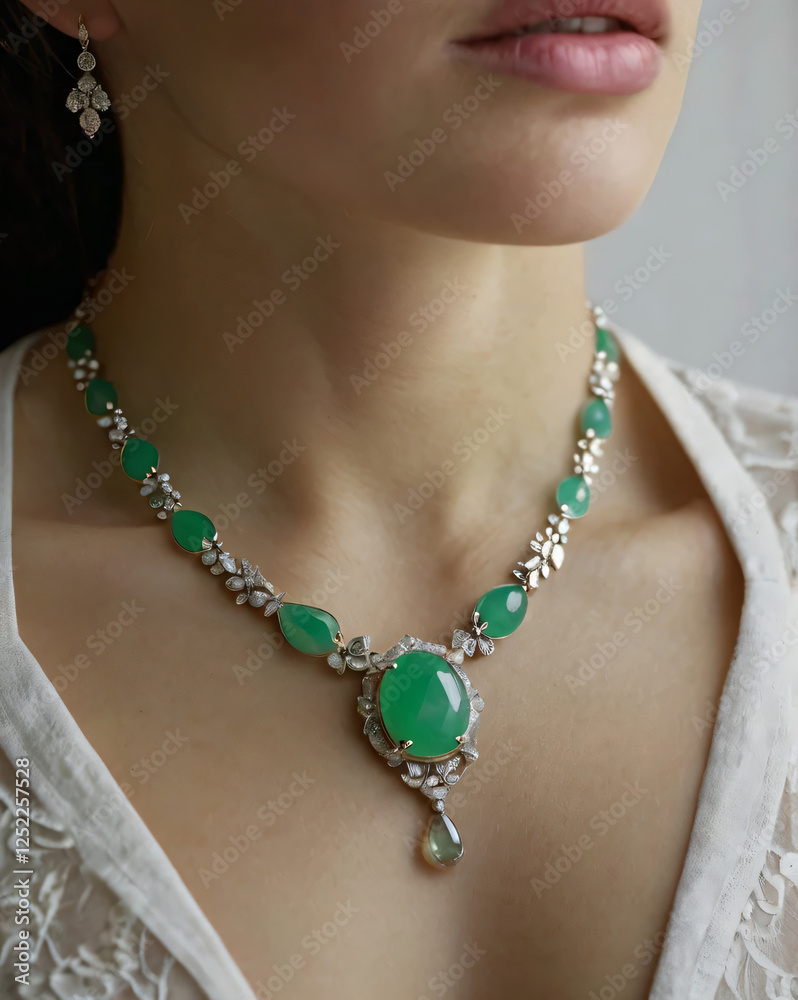 An jadeite necklace that exudes sophistication and luxury. An jadeite necklace that exudes sophistication and luxury.