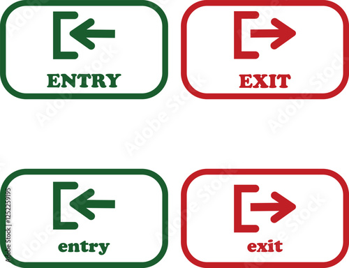 Enter and exit icon set. Entry and out sign black flat and line vector collection isolated on transparent background. Red and green sign with arrow symbol. Login logout register password vip entrance