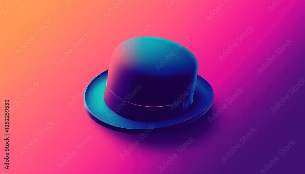 Illustrated geometric bowler hat on a vibrant gradient background Illustrated geometric bowler hat on a vibrant gradient background