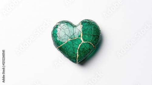 Broken Emerald Heart On White Background